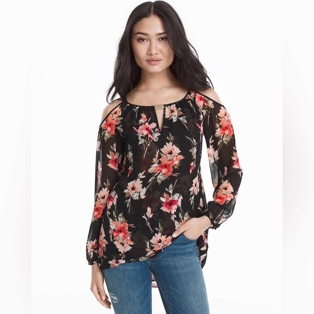 White House Black Market Floral Cold Shoulder Blouse